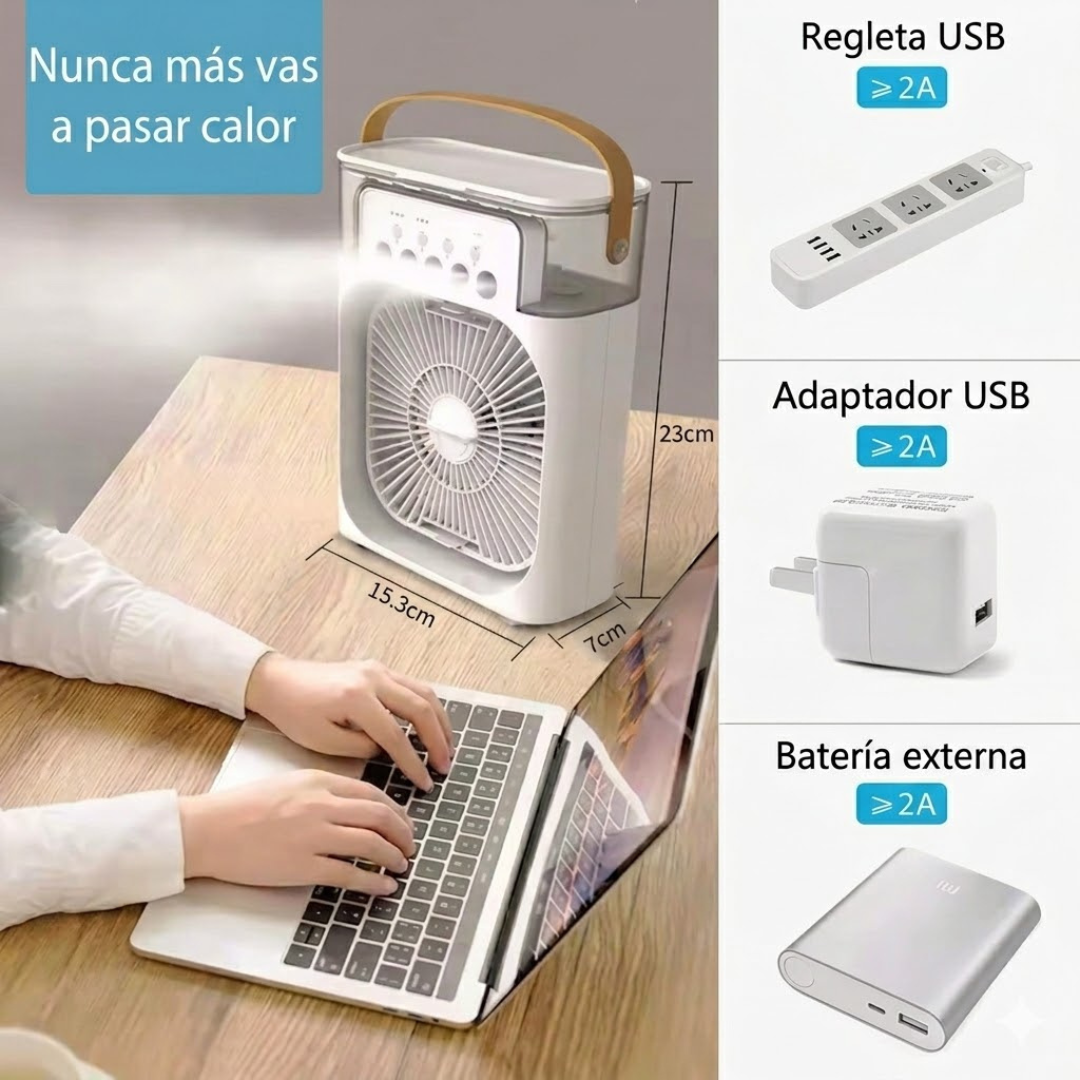 Aire Acondicionado Portátil 3 en 1 con Ventilador y Luz LED