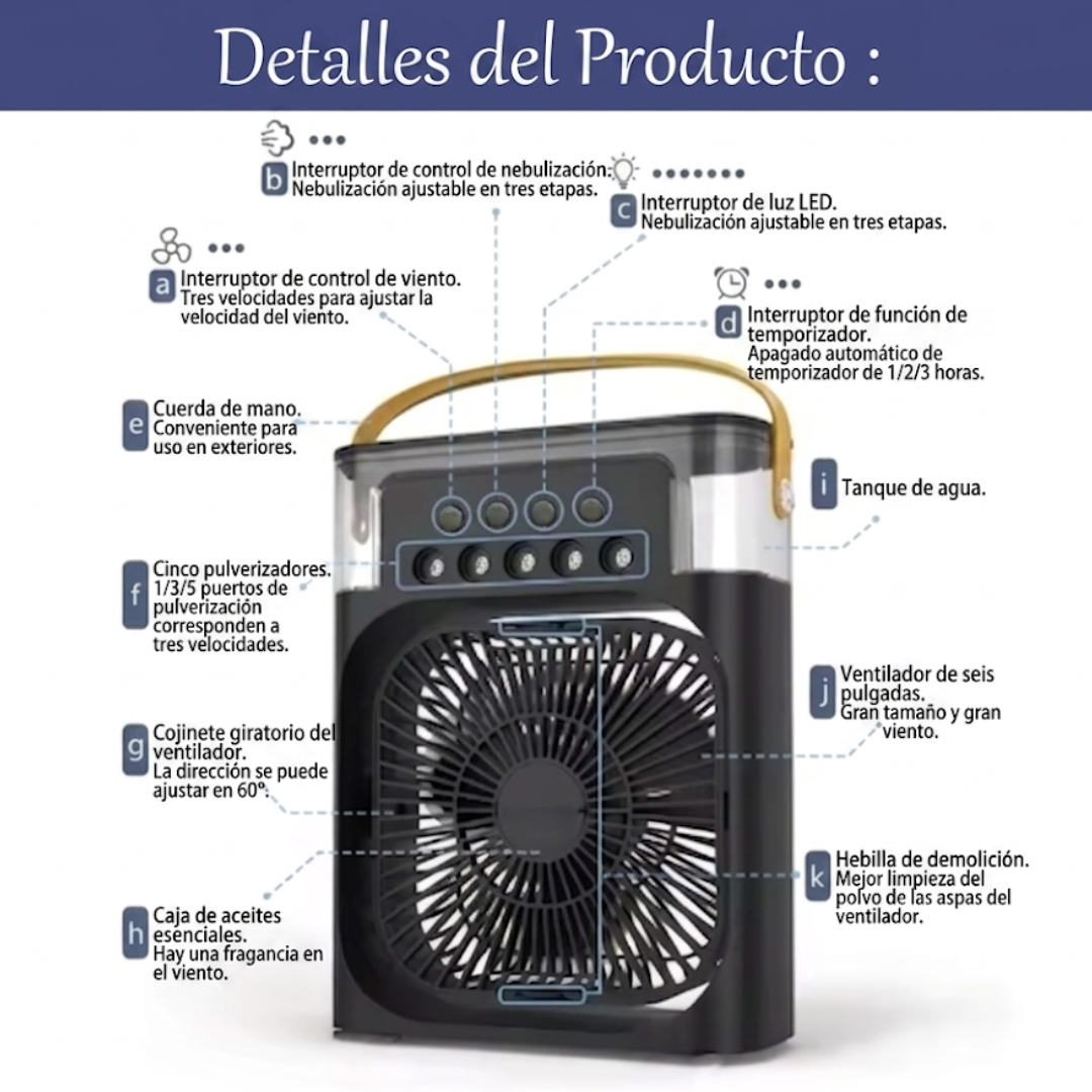 Aire Acondicionado Portátil 3 en 1 con Ventilador y Luz LED