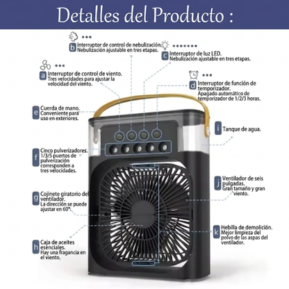 Aire Acondicionado Portátil 3 en 1 con Ventilador y Luz LED